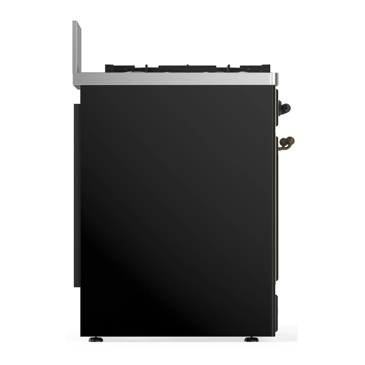 ILVE Majestic III 30-inch Dual Fuel Range with 5 Natural Gas Burner and Triple Glass Door Electric Oven in Glossy Black with Burnished Trim (UM30NR3BKB)