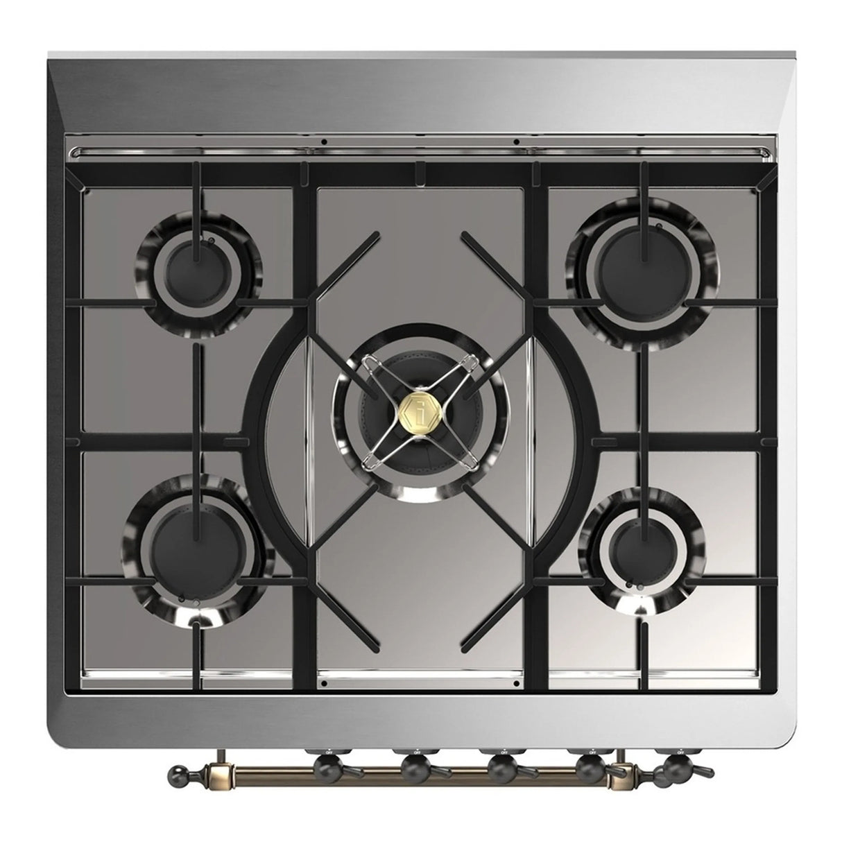 ILVE Majestic III 30-inch Dual Fuel Range with 5 Natural Gas Burner and Triple Glass Door Electric Oven in Glossy Black with Burnished Trim (UM30NR3BKB)