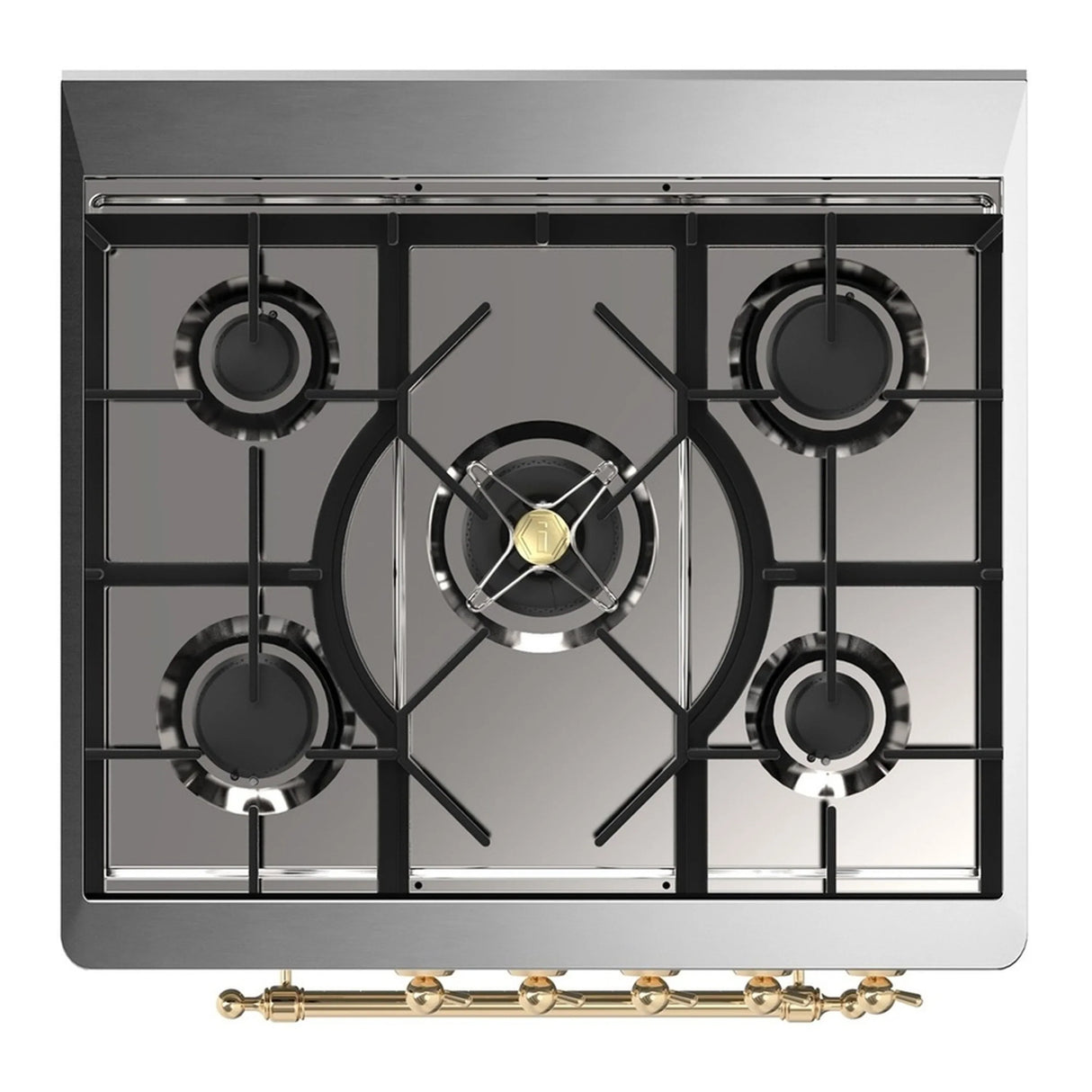 ILVE Majestic III 30-inch Dual Fuel Range with 5 Natural Gas Burner and Triple Glass Door Electric Oven in Burgundy with Brass Trim (UM30NR3BUG)