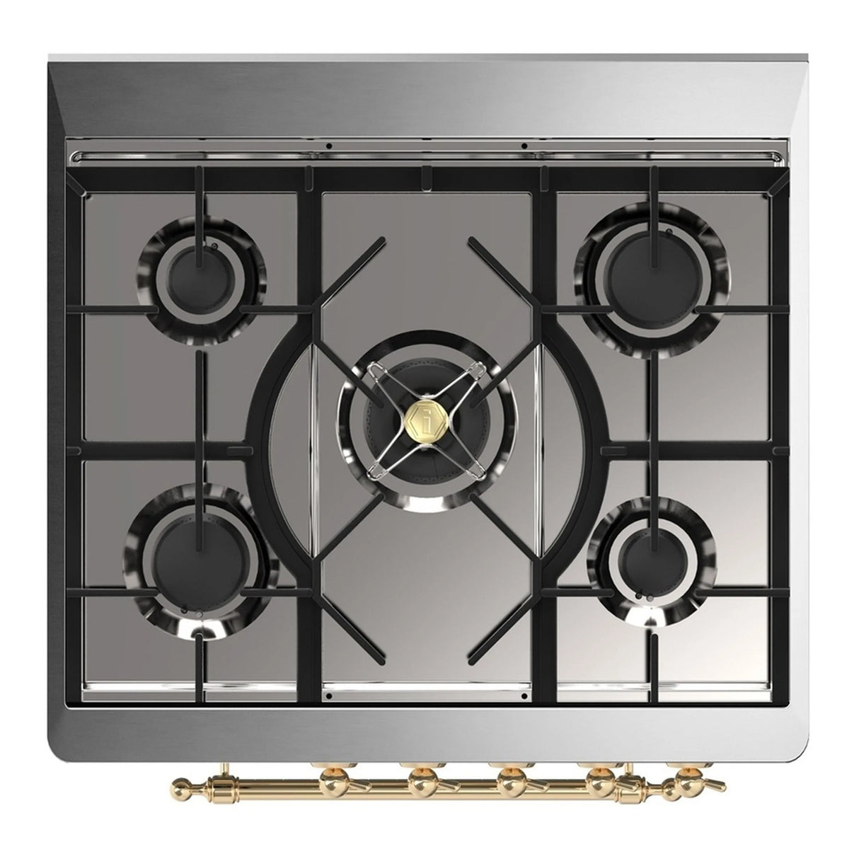 ILVE Majestic III 30-inch Dual Fuel Range with 5 Natural Gas Burner and Triple Glass Door Electric Oven in Graphite Matte with Brass Trim (UM30NR3MGG)