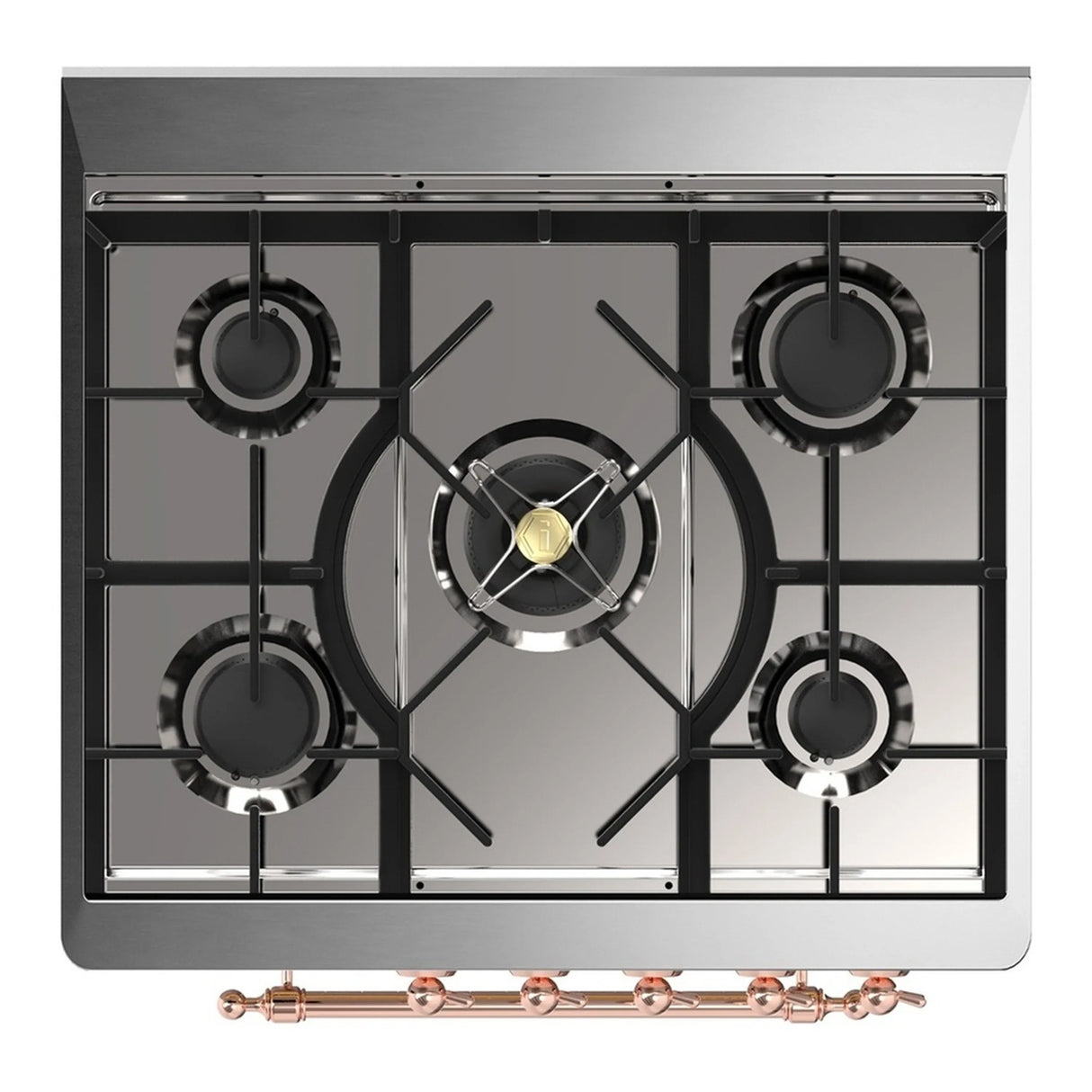 ILVE Majestic III 30-inch Dual Fuel Range with 5 Natural Gas Burner and Triple Glass Door Electric Oven in Stainless Steel with Copper Trim (UM30NR3SSP)