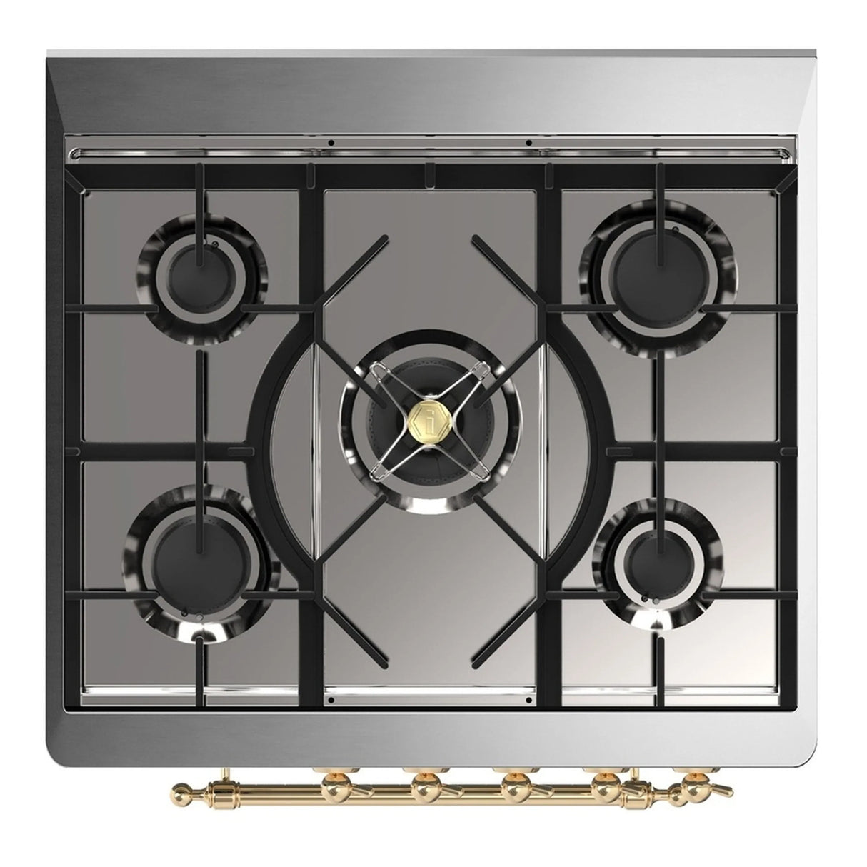 ILVE Majestic III 30-inch Dual Fuel Range with 5 Liquid Propane Burner and Solid Door Electric Oven in Blue Grey with Brass Trim (UM30QNR3BGGLP)