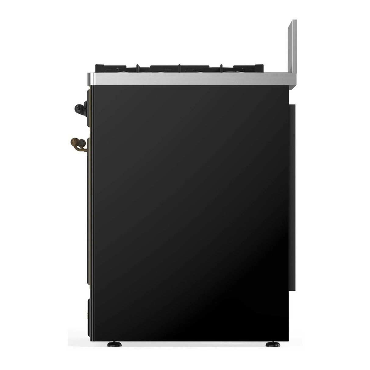 ILVE Majestic III 30-inch Dual Fuel Range with 5 Natural Gas Burner and Solid Door Electric Oven in Glossy Black with Burnished Trim (UM30QNR3BKB)