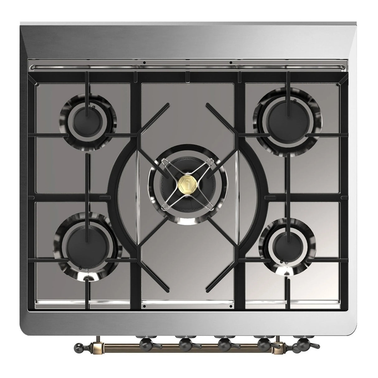 ILVE Majestic III 30-inch Dual Fuel Range with 5 Natural Gas Burner and Solid Door Electric Oven in Glossy Black with Burnished Trim (UM30QNR3BKB)