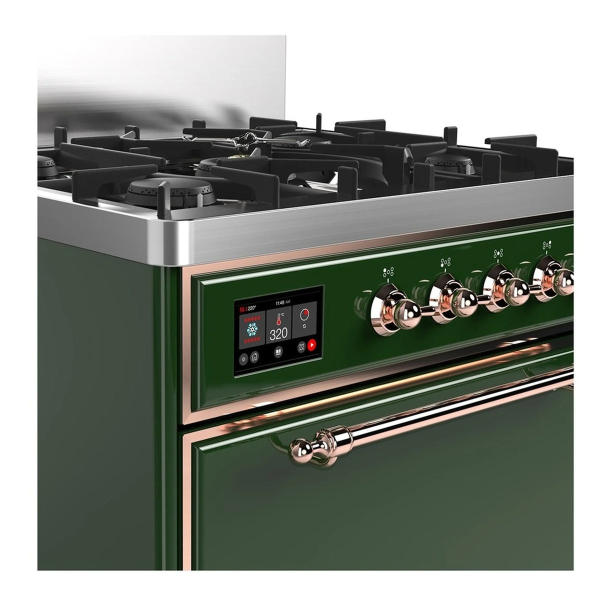 ILVE Majestic III 30-inch Dual Fuel Range with 5 Natural Gas Burner and Solid Door Electric Oven in Emerald Green with Copper Trim (UM30QNR3EGP)