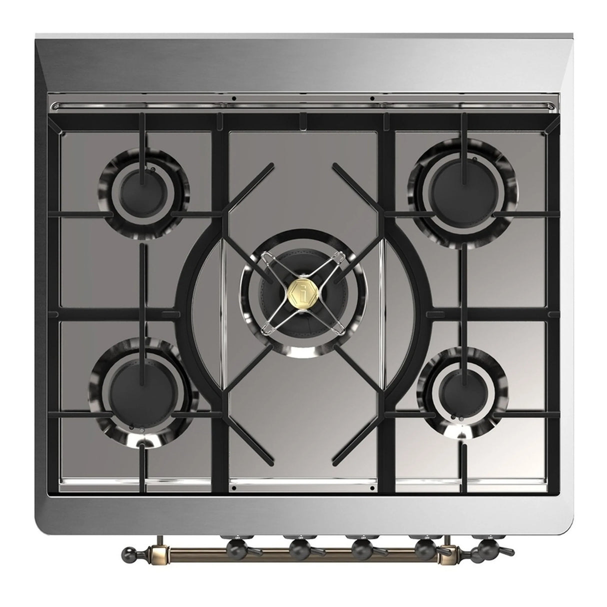 ILVE Majestic III 30-inch Dual Fuel Range with 5 Natural Gas Burner and Solid Door Electric Oven in Midnight Blue with Burnished Trim (UM30QNR3MBB)
