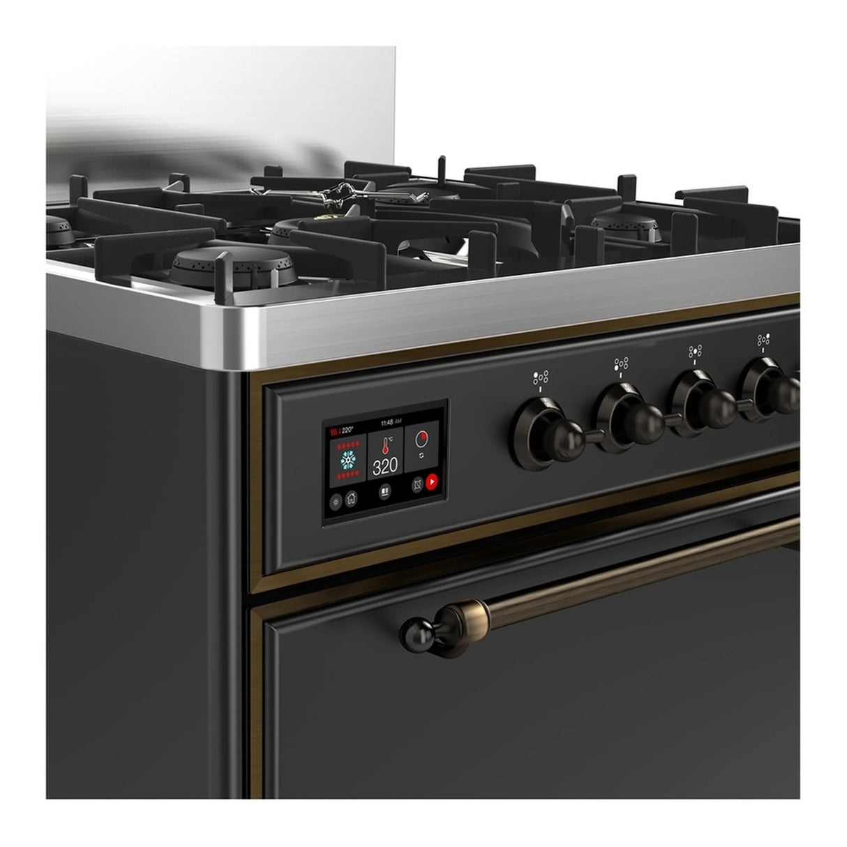 ILVE Majestic III 30-inch Dual Fuel Range with 5 Natural Gas Burner and Solid Door Electric Oven in Graphite Matte with Burnished Trim (UM30QNR3MGB)