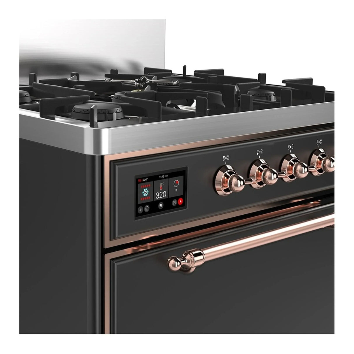 ILVE Majestic III 30-inch Dual Fuel Range with 5 Natural Gas Burner and Solid Door Electric Oven in Graphite Matte with Copper Trim (UM30QNR3MGP)