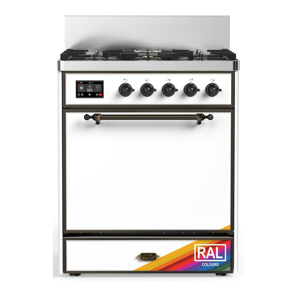 ILVE Majestic III 30-inch Dual Fuel Range with 5 Natural Gas Burner and Solid Door Electric Oven in RAL with Burnished Trim (UM30QNR3RAB)
