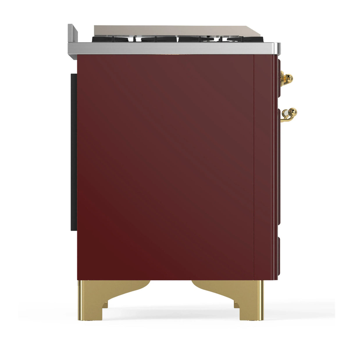 ILVE Majestic III 36-inch Dual Fuel Range with 5 Liquid Propane Burner, Griddle and Triple Glass Door Electric Oven in Burgundy with Brass Trim (UM36FNR3BUGLP)