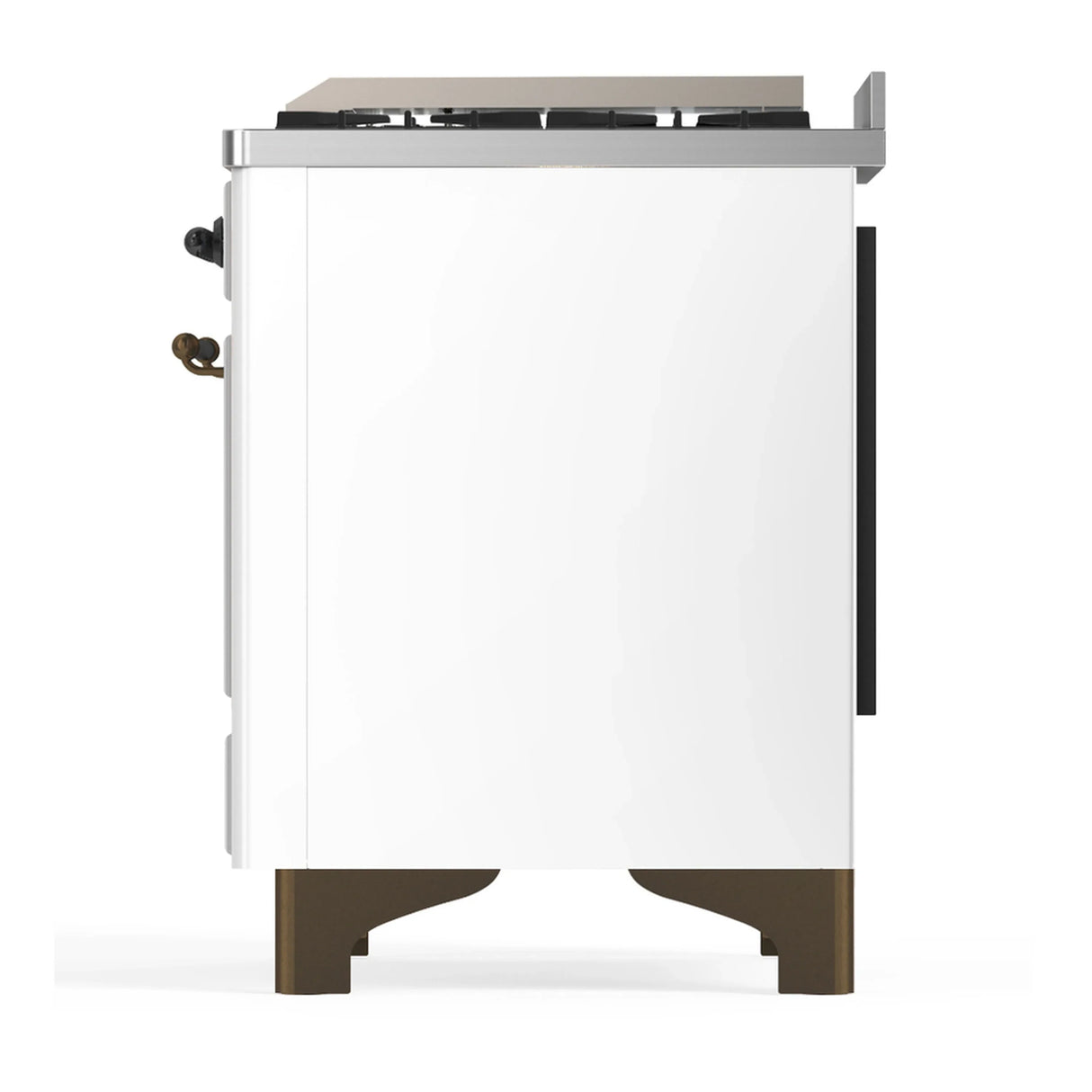 ILVE Majestic III 36-inch Dual Fuel Range with 5 Liquid Propane Burner, Griddle and Triple Glass Door Electric Oven in White with Burnished Trim (UM36FNR3WHBLP)