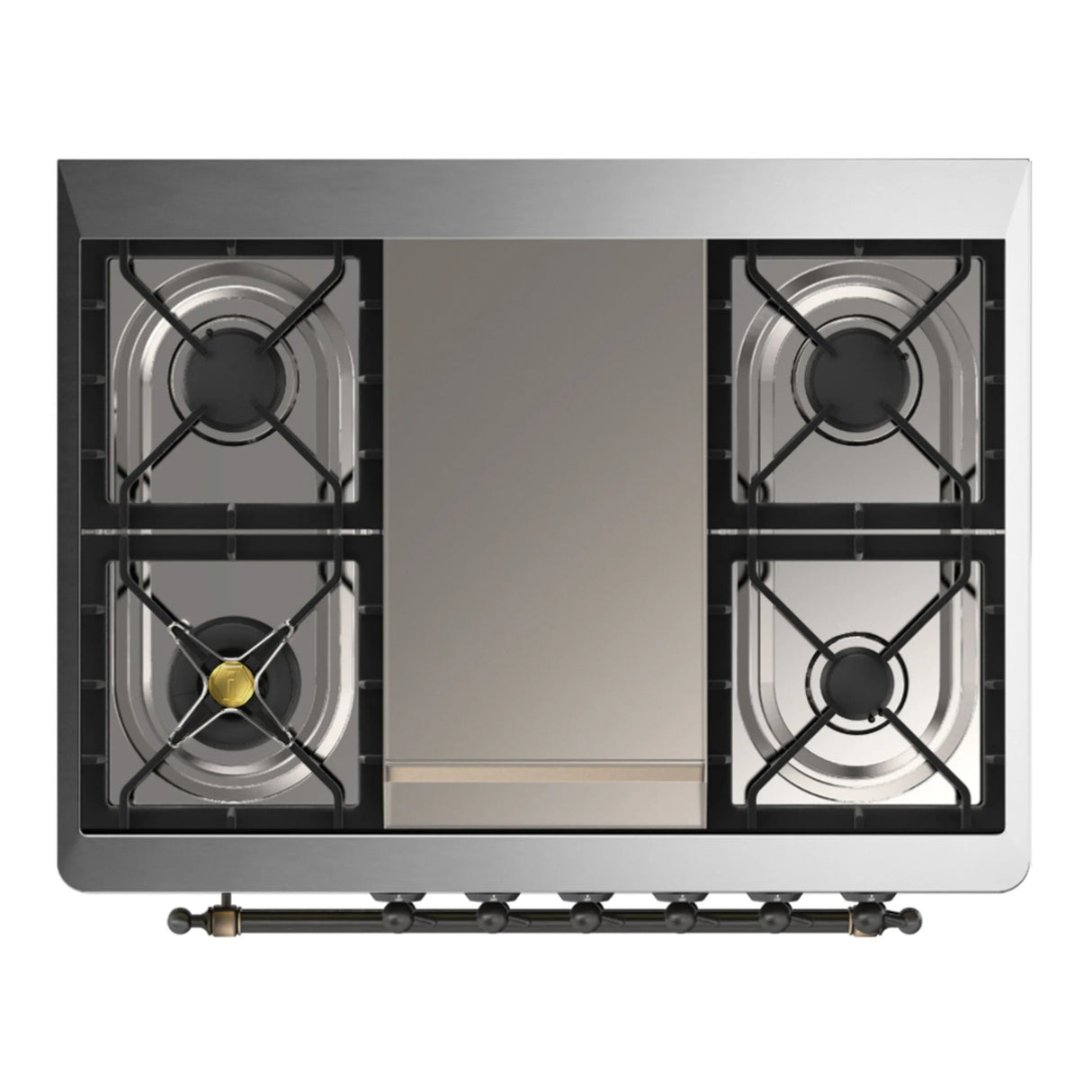 ILVE Majestic III 36-inch Dual Fuel Range with 6 Natural Gas Burner, Griddle and Solid Door Electric Oven in Antique White with Burnished Trim (UM36FQNR3AWB)