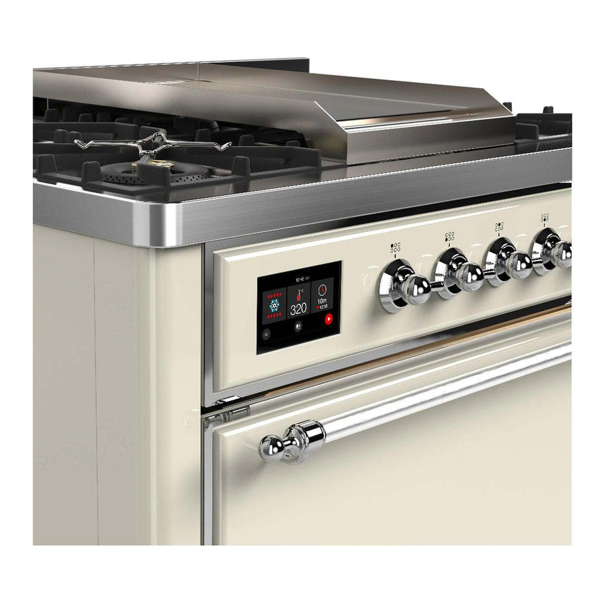 ILVE Majestic III 36-inch Dual Fuel Range with 5 Liquid Propane Burner, Griddle and Solid Door Electric Oven in Antique White with Chrome Trim (UM36FQNR3AWCLP)