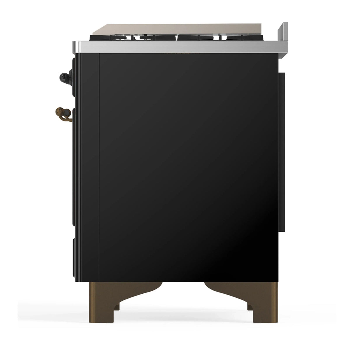 ILVE Majestic III 36-inch Dual Fuel Range with 6 Natural Gas Burner, Griddle and Solid Door Electric Oven in Glossy Black with Burnished Trim (UM36FQNR3BKB)