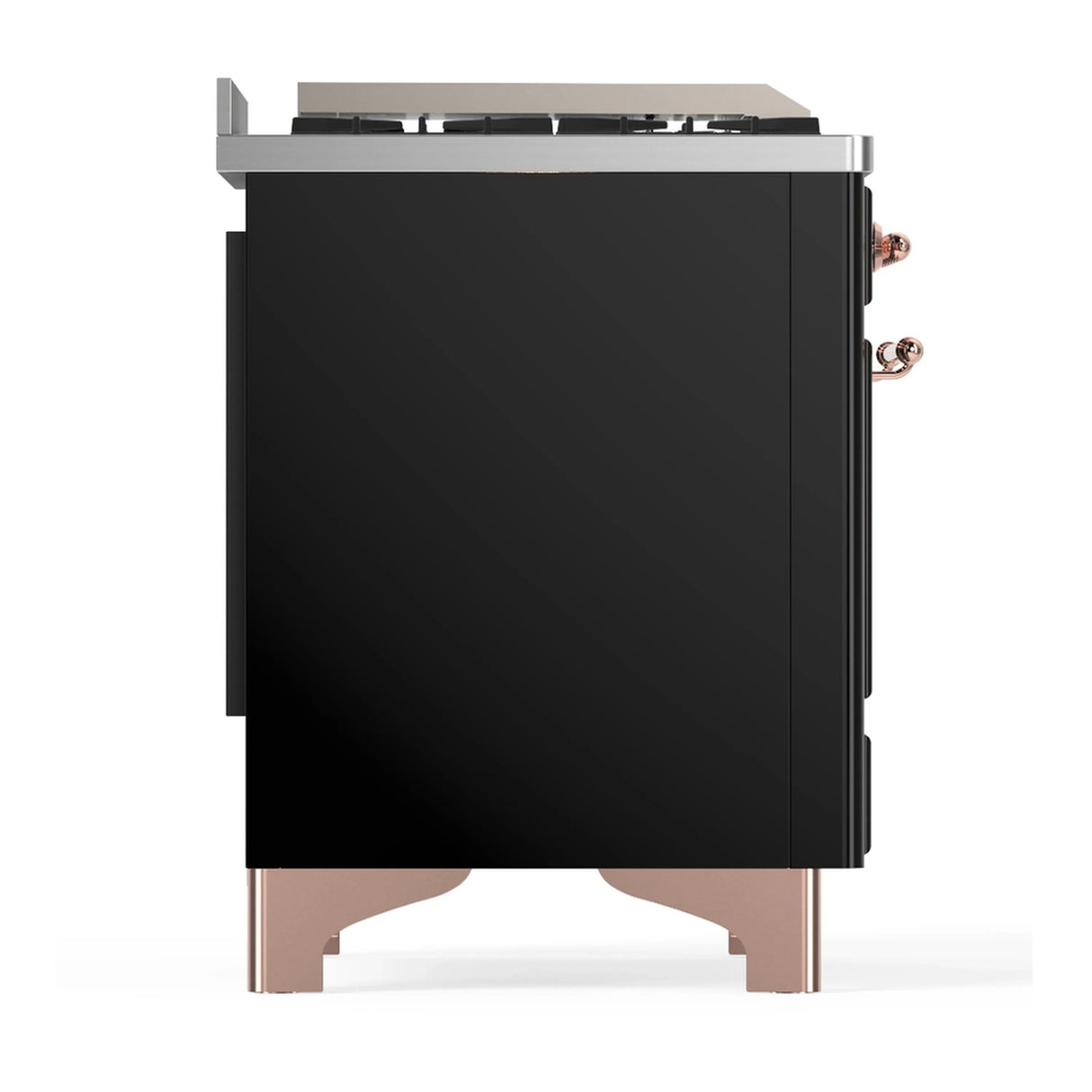 ILVE Majestic III 36-inch Dual Fuel Range with 6 Natural Gas Burner, Griddle and Solid Door Electric Oven in Glossy Black with Copper Trim (UM36FQNR3BKP)