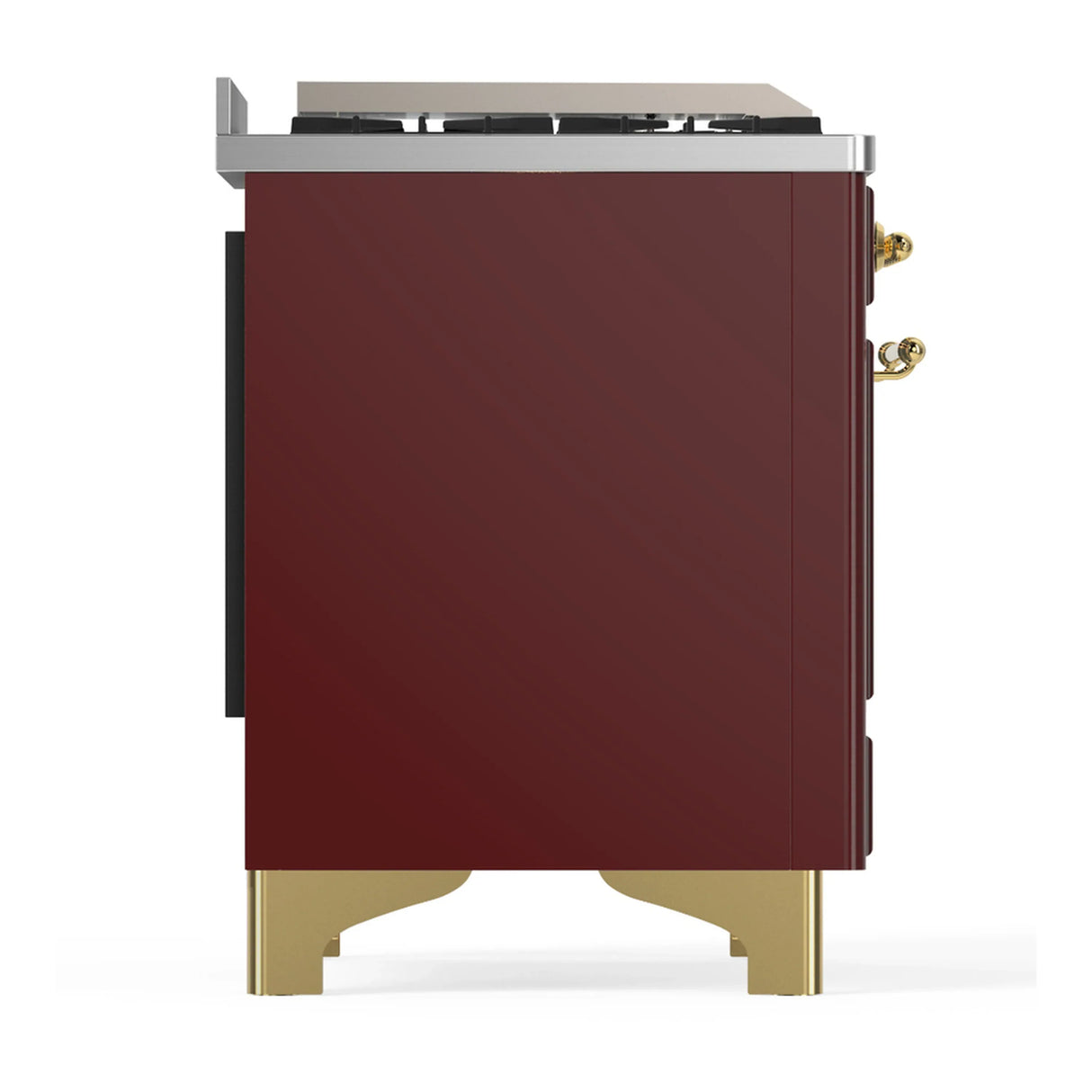 ILVE Majestic III 36-inch Dual Fuel Range with 6 Natural Gas Burner, Griddle and Solid Door Electric Oven in Burgundy with Brass Trim (UM36FQNR3BUG)