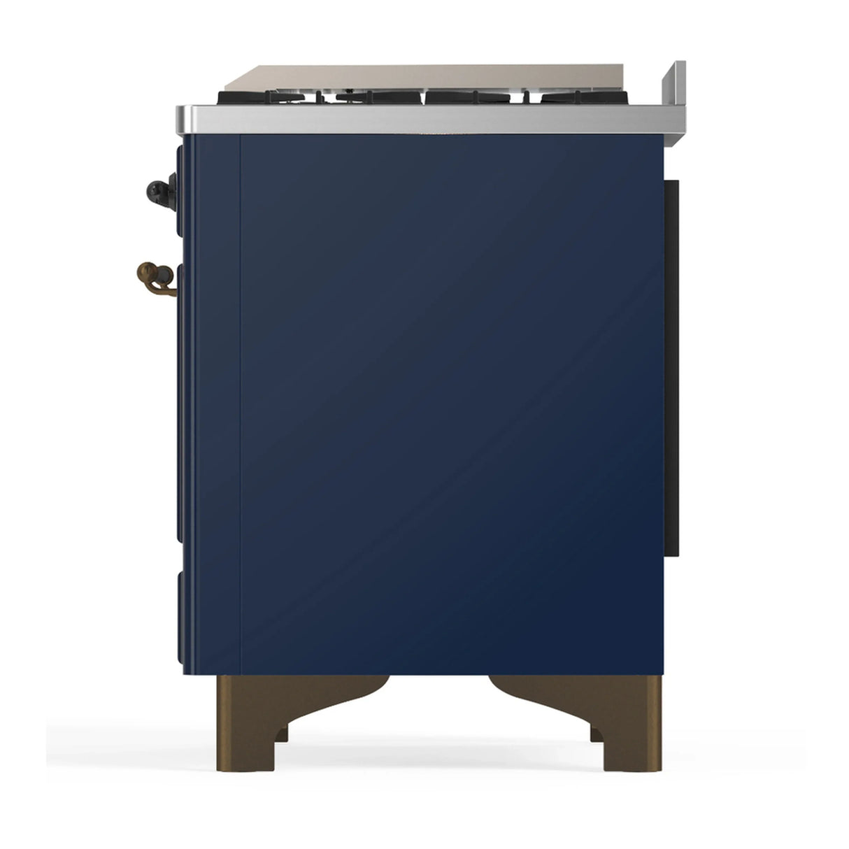ILVE Majestic III 36-inch Dual Fuel Range with 6 Natural Gas Burner, Griddle and Solid Door Electric Oven in Midnight Blue with Burnished Trim (UM36FQNR3MBB)