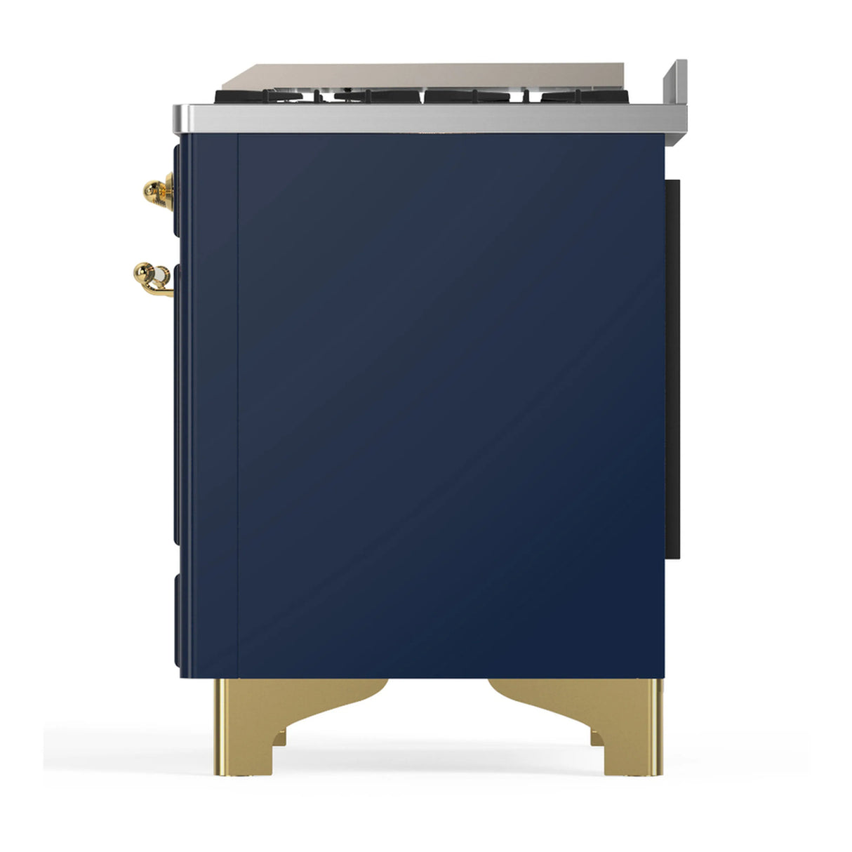 ILVE Majestic III 36-inch Dual Fuel Range with 5 Liquid Propane Burner, Griddle and Solid Door Electric Oven in Blue Grey with Brass Trim (UM36FQNR3MBGLP)