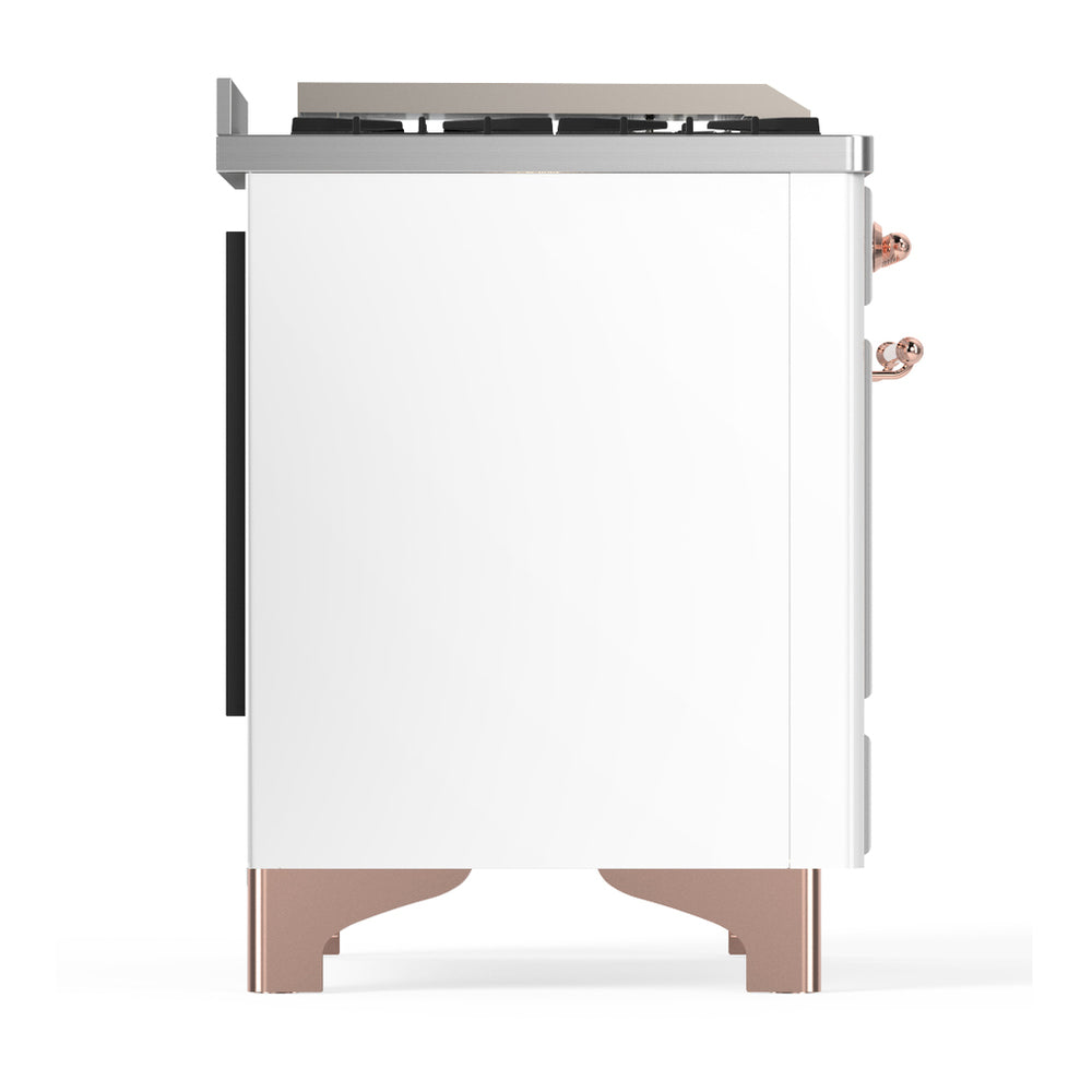 ILVE Majestic III 36-inch Dual Fuel Range with 6 Natural Gas Burner, Griddle and Solid Door Electric Oven in White with Copper Trim (UM36FQNR3WHP)