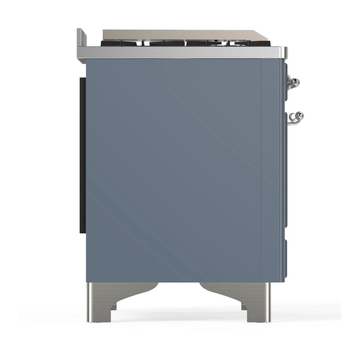 ILVE Majestic III 48-inch Dual Fuel Range with 5 Natural Gas Burner, Griddle and Triple Glass Door Electric Oven in Blue Grey with Chrome Trim (UM48FNR3BGC)