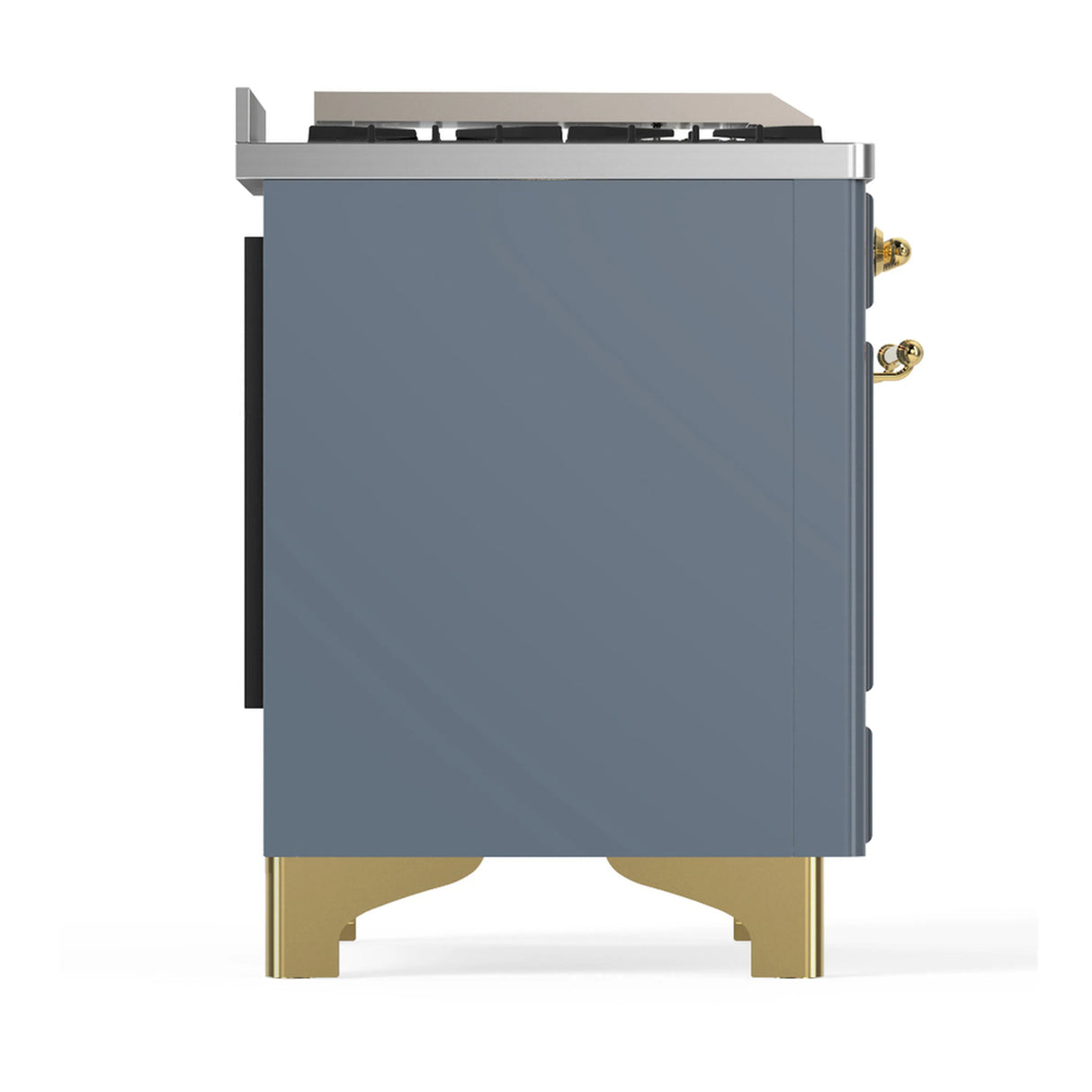 ILVE Majestic III 48-inch Dual Fuel Range with 5 Natural Gas Burner, Griddle and Triple Glass Door Electric Oven in Blue Grey with Brass Trim (UM48FNR3BGG)