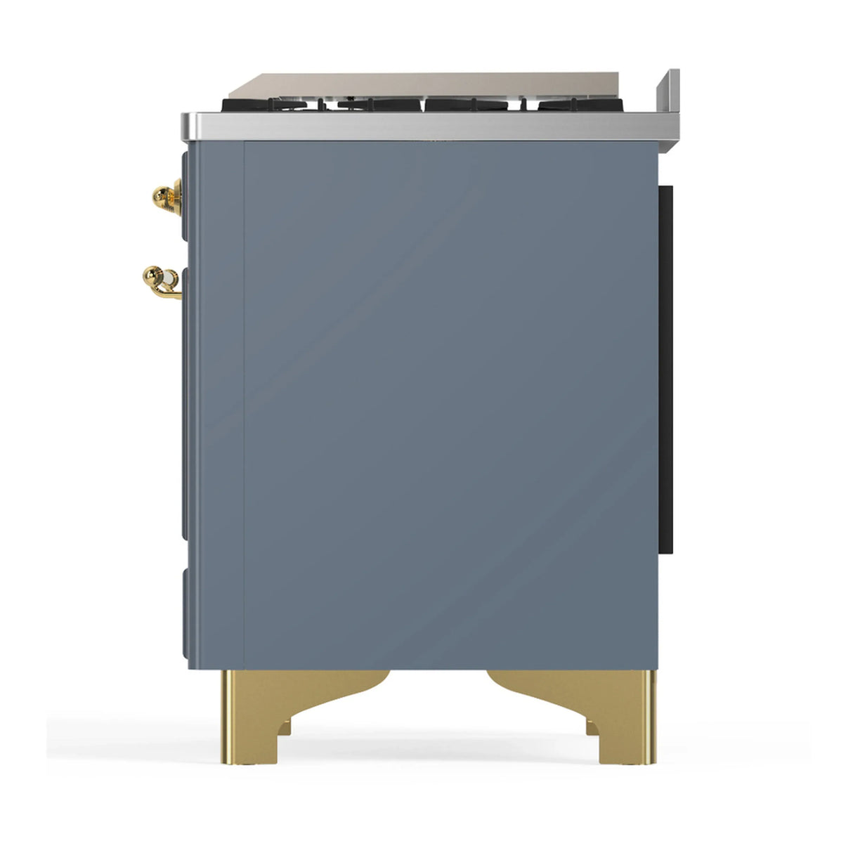 ILVE Majestic III 48-inch Dual Fuel Range with 5 Natural Gas Burner, Griddle and Triple Glass Door Electric Oven in Blue Grey with Brass Trim (UM48FNR3BGG)