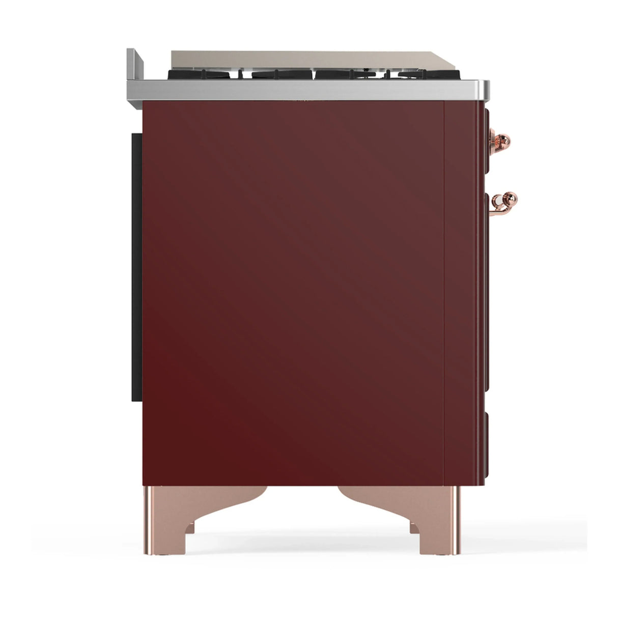 ILVE Majestic III 48-inch Dual Fuel Range with 5 Natural Gas Burner, Griddle and Triple Glass Door Electric Oven in Burgundy with Copper Trim (UM48FNR3BUP)