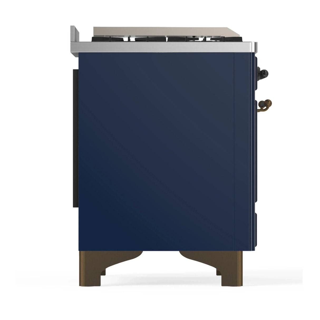 ILVE Majestic III 48-inch Dual Fuel Range with 5 Liquid Propane Burner, Griddle and Triple Glass Door Electric Oven in Midnight Blue with Burnished Trim (UM48FNR3MBBLP)