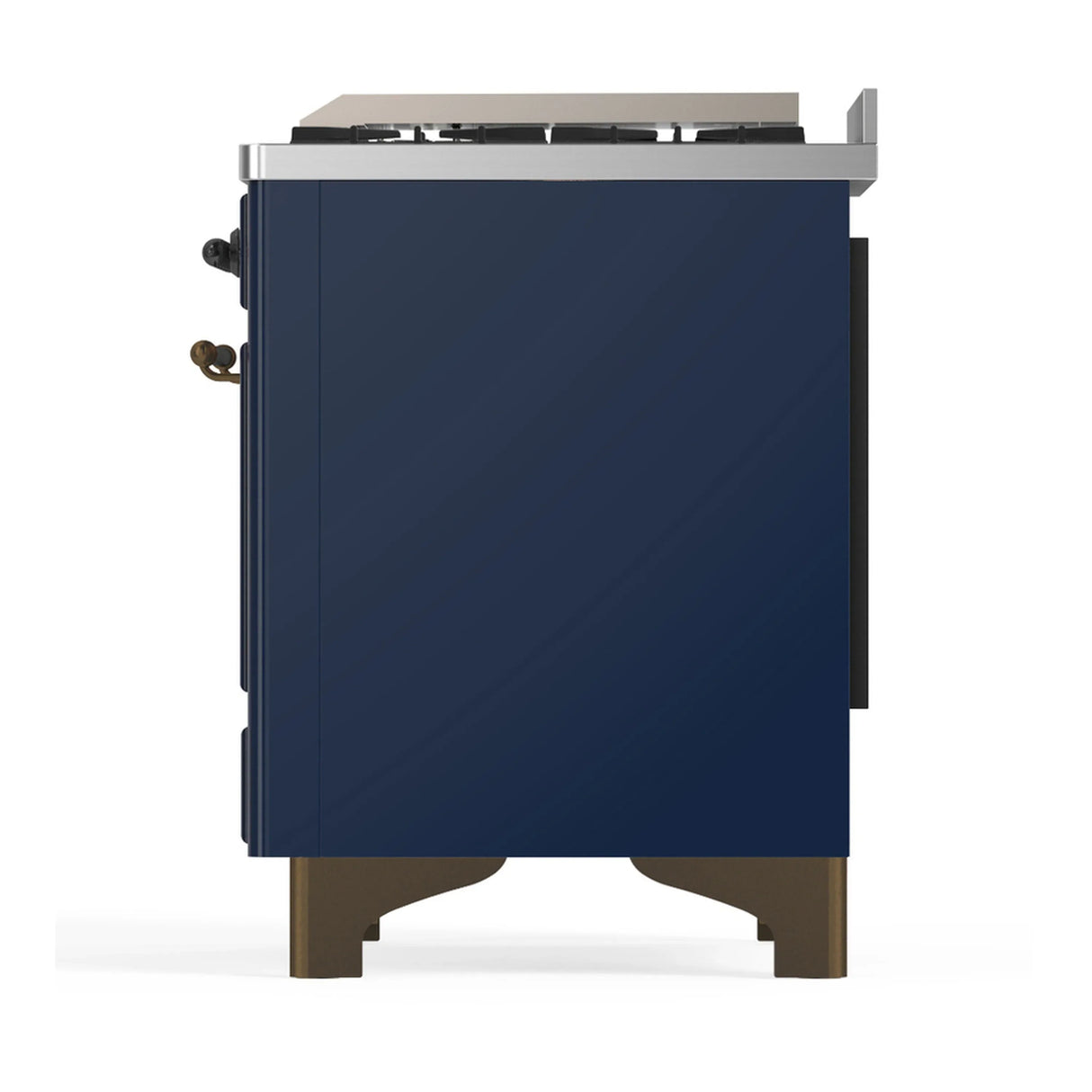 ILVE Majestic III 48-inch Dual Fuel Range with 5 Liquid Propane Burner, Griddle and Triple Glass Door Electric Oven in Midnight Blue with Copper Trim (UM48FNR3MBPLP)
