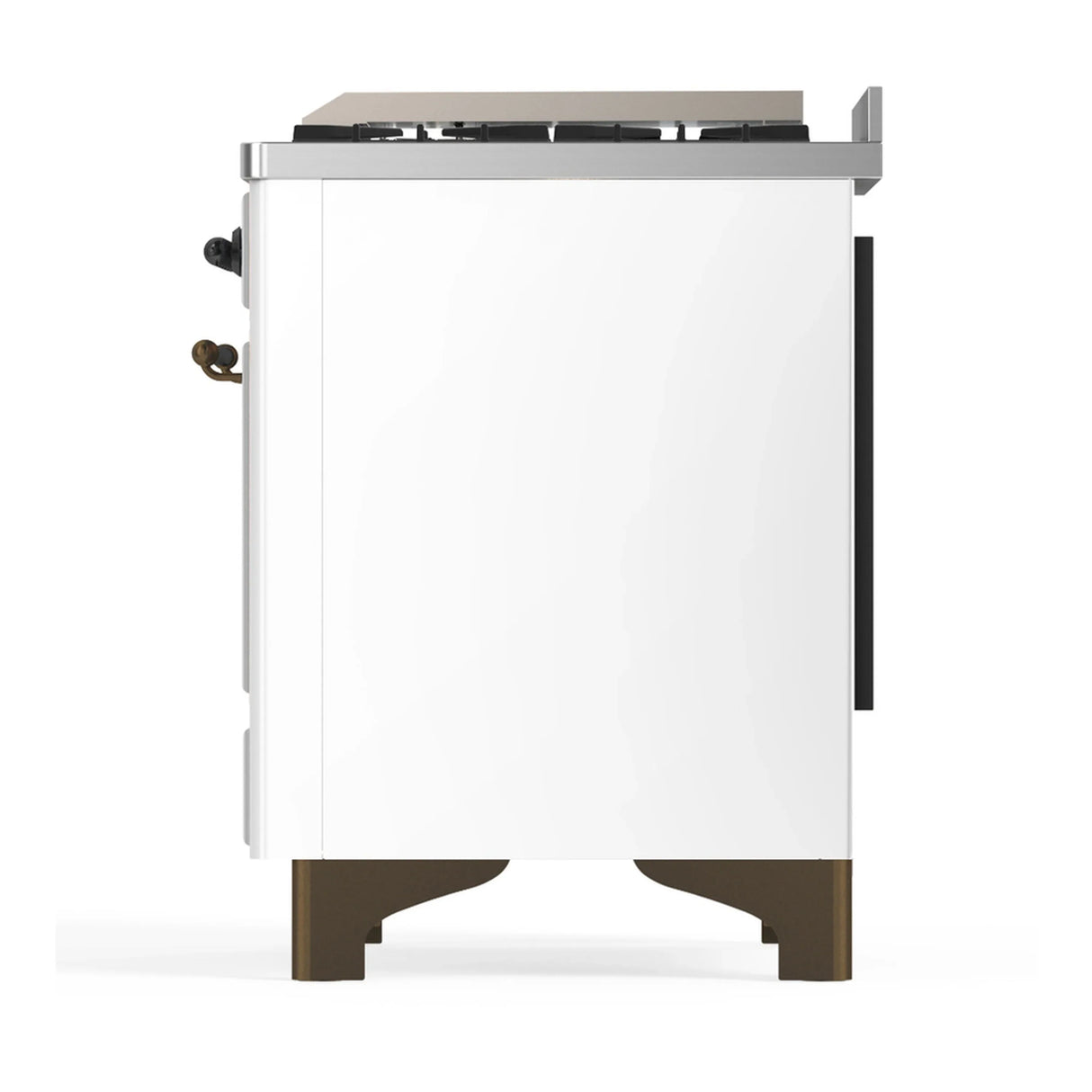 ILVE Majestic III 48-inch Dual Fuel Range with 5 Natural Gas Burner, Griddle and Triple Glass Door Electric Oven in White with Burnished Trim (UM48FNR3WHB)