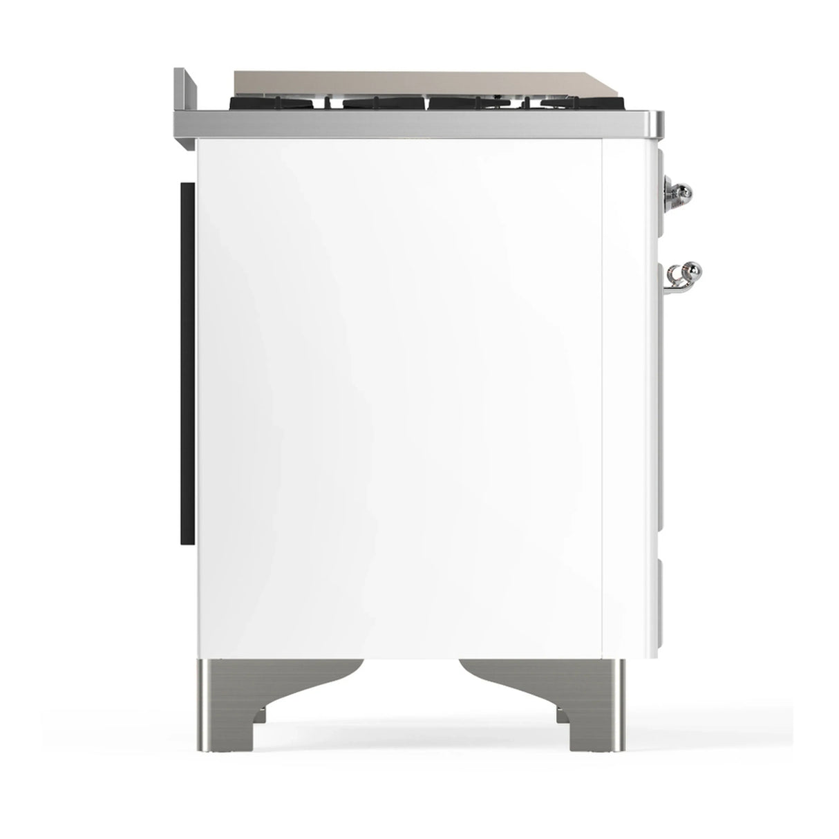 ILVE Majestic III 48-inch Dual Fuel Range with 5 Natural Gas Burner, Griddle and Triple Glass Door Electric Oven in White with Chrome Trim (UM48FNR3WHC)