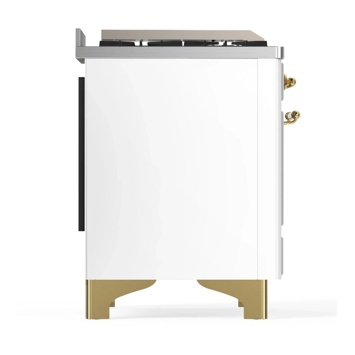 ILVE Majestic III 48-inch Dual Fuel Range with 5 Natural Gas Burner, Griddle and Triple Glass Door Electric Oven in White with Brass Trim (UM48FNR3WHG)