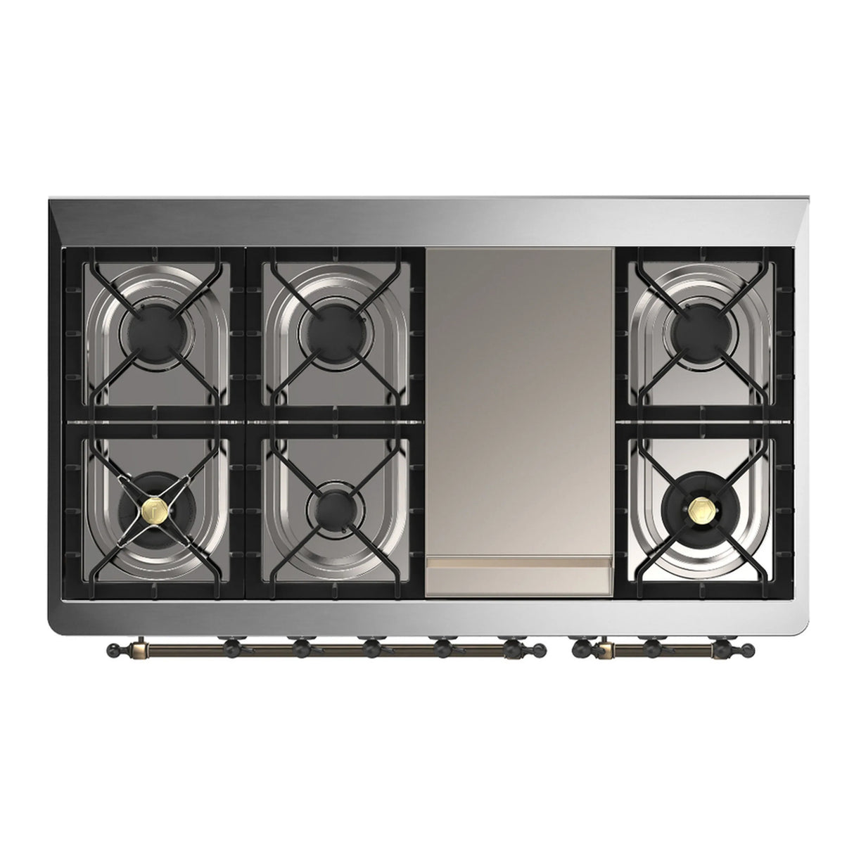 ILVE Majestic III 48-inch Dual Fuel Range with 5 Liquid Propane Burner, Griddle and Solid Door Electric Oven in Glossy Black with Burnished Trim (UM48FQNR3BKBLP)