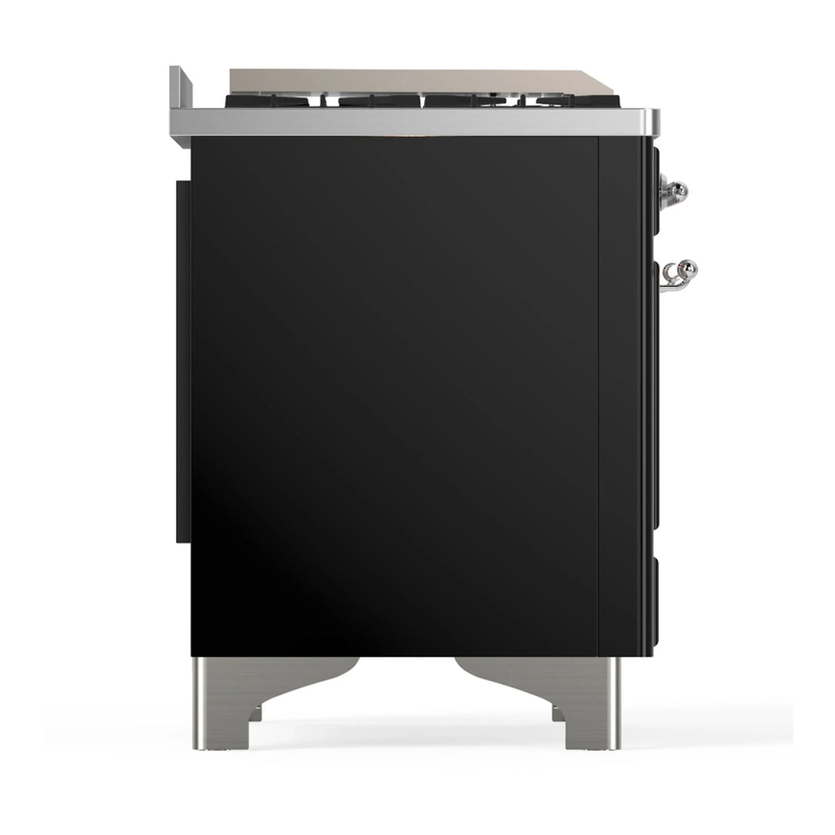 ILVE Majestic III 48-inch Dual Fuel Range with 5 Liquid Propane Burner, Griddle and Solid Door Electric Oven in Glossy Black with Chrome Trim (UM48FQNR3BKCLP)