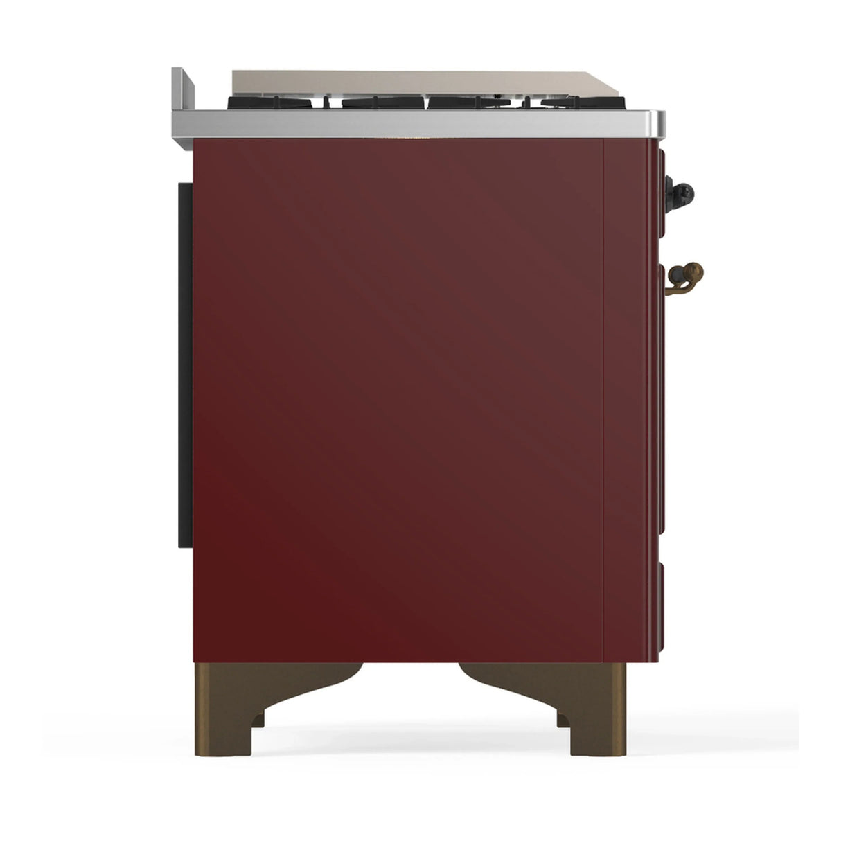 ILVE Majestic III 48-inch Dual Fuel Range with 5 Liquid Propane Burner, Griddle and Solid Door Electric Oven in Burgundy with Burnished Trim (UM48FQNR3BUBLP)