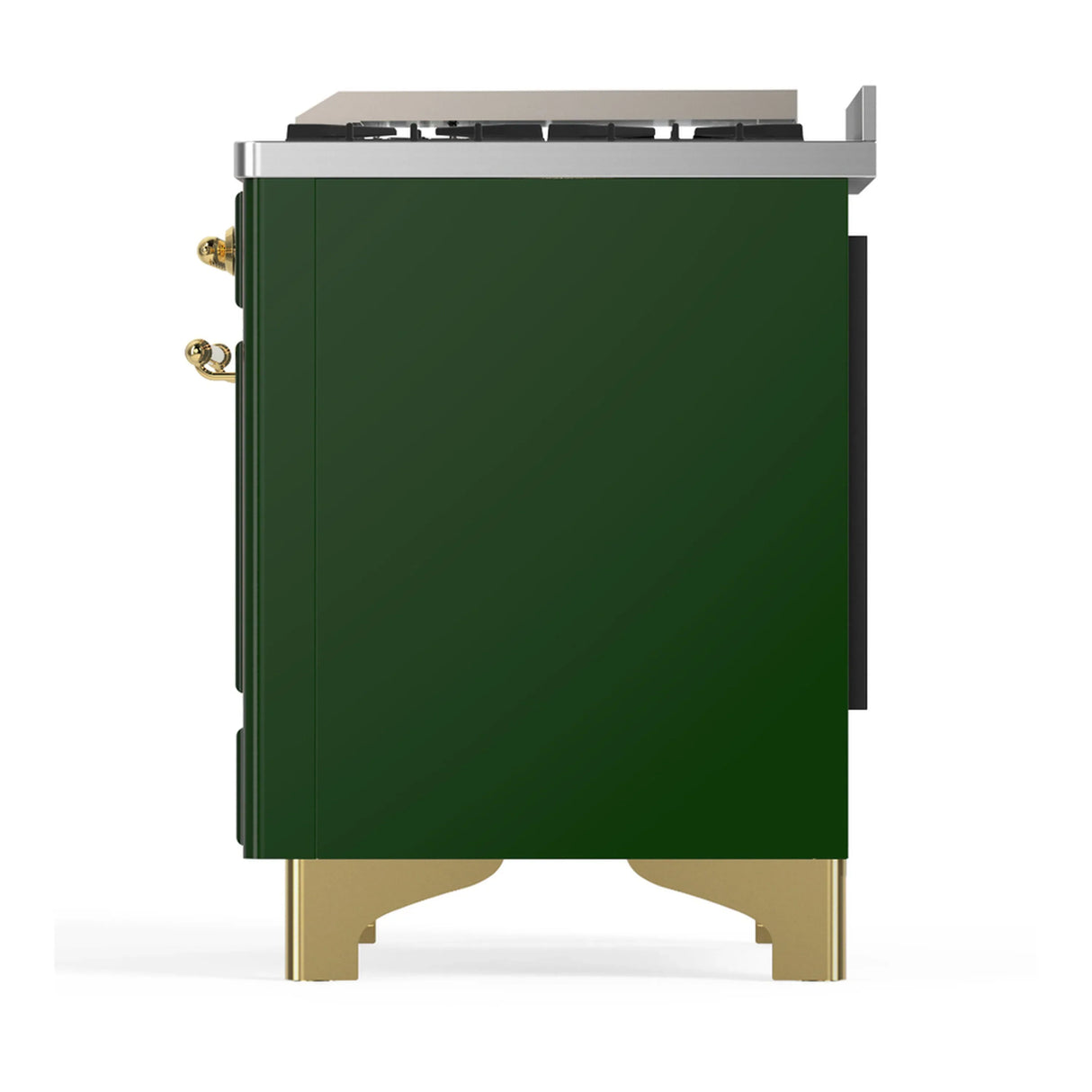 ILVE Majestic III 48-inch Dual Fuel Range with 5 Natural Gas Burner, Griddle and Solid Door Electric Oven in Emerald Green with Brass Trim (UM48FQNR3EGG)