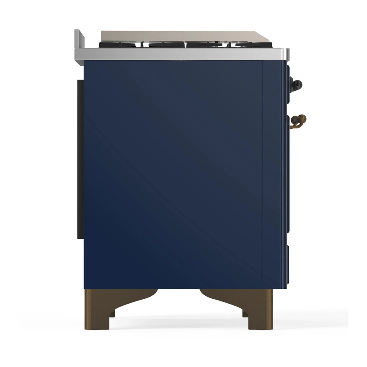 ILVE Majestic III 48-inch Dual Fuel Range with 5 Liquid Propane Burner, Griddle and Solid Door Electric Oven in Midnight Blue with Burnished Trim (UM48FQNR3MBBLP)