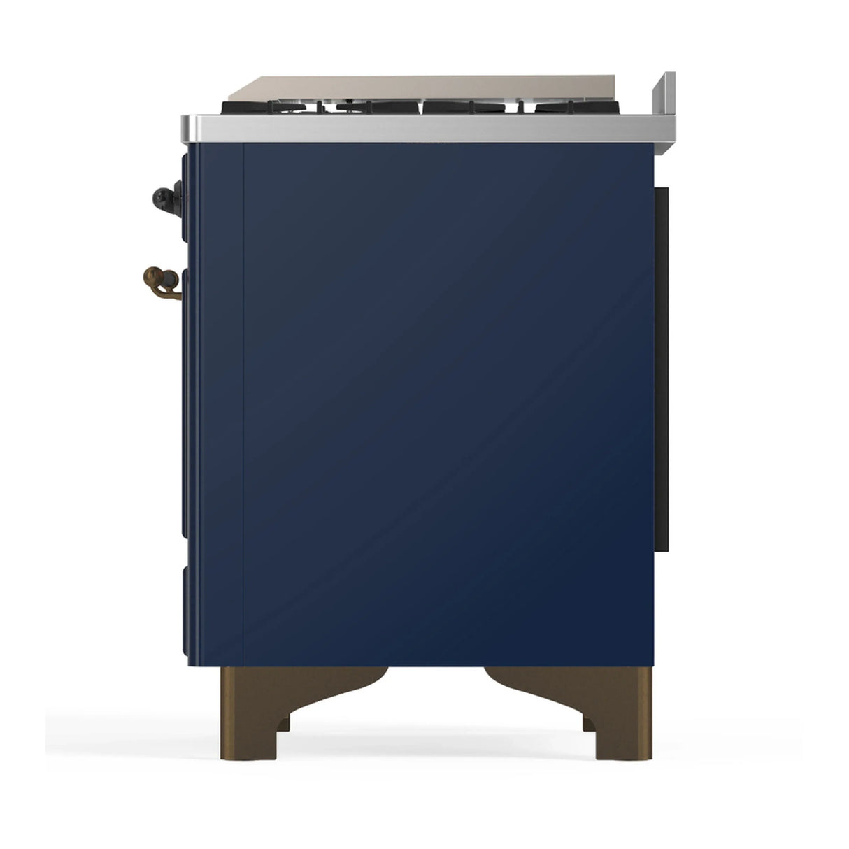 ILVE Majestic III 48-inch Dual Fuel Range with 5 Natural Gas Burner, Griddle and Solid Door Electric Oven in Midnight Blue with Burnished Trim (UM48FQNR3MBB)