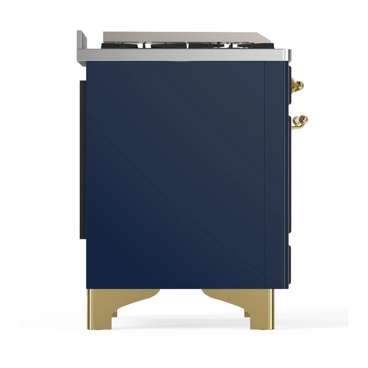 ILVE Majestic III 48-inch Dual Fuel Range with 5 Liquid Propane Burner, Griddle and Solid Door Electric Oven in Blue Grey with Brass Trim (UM48FQNR3MBGLP)