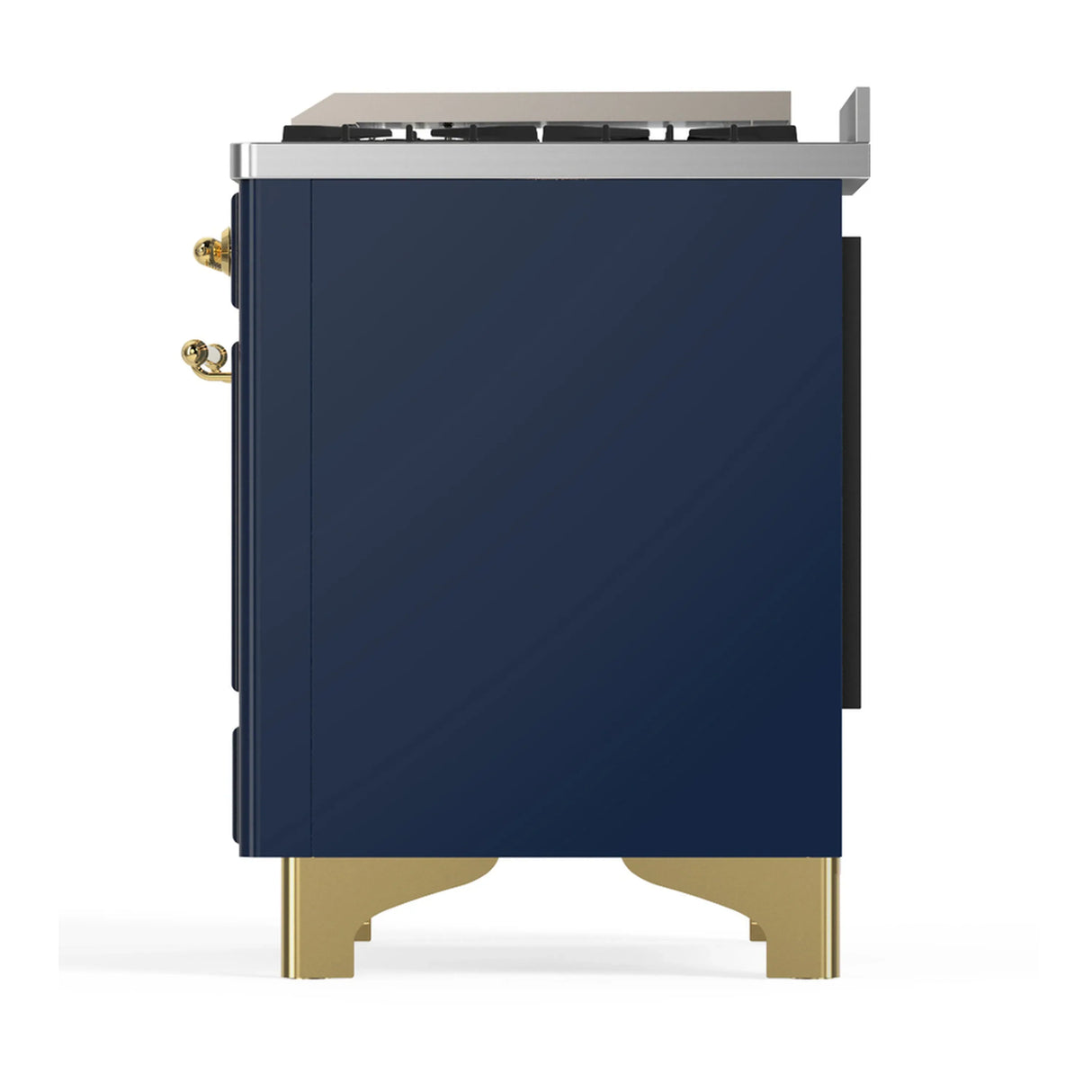 ILVE Majestic III 48-inch Dual Fuel Range with 5 Natural Gas Burner, Griddle and Solid Door Electric Oven in Blue Grey with Brass Trim (UM48FQNR3MBG)