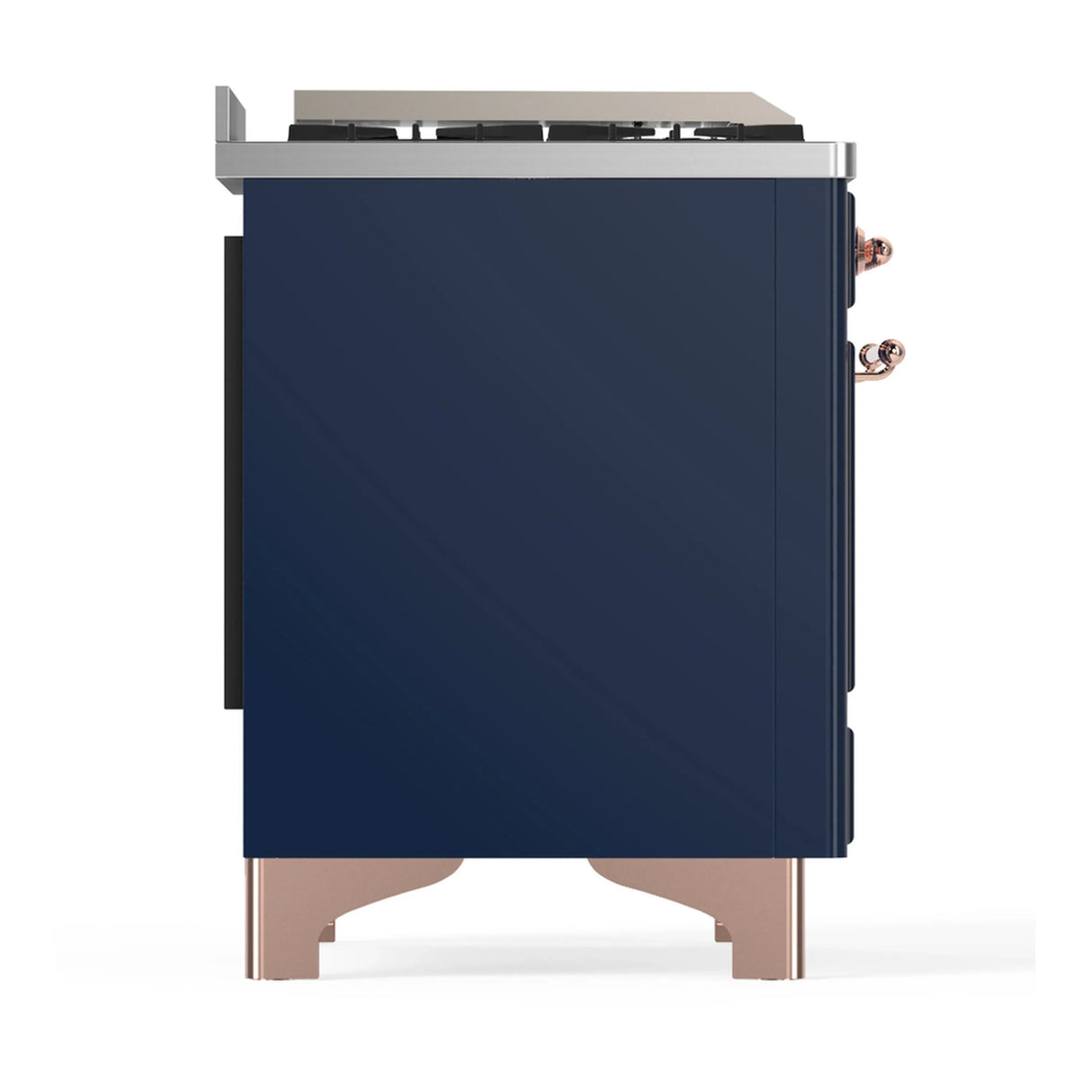 ILVE Majestic III 48-inch Dual Fuel Range with 5 Natural Gas Burner, Griddle and Solid Door Electric Oven in Midnight Blue with Copper Trim (UM48FQNR3MBP)