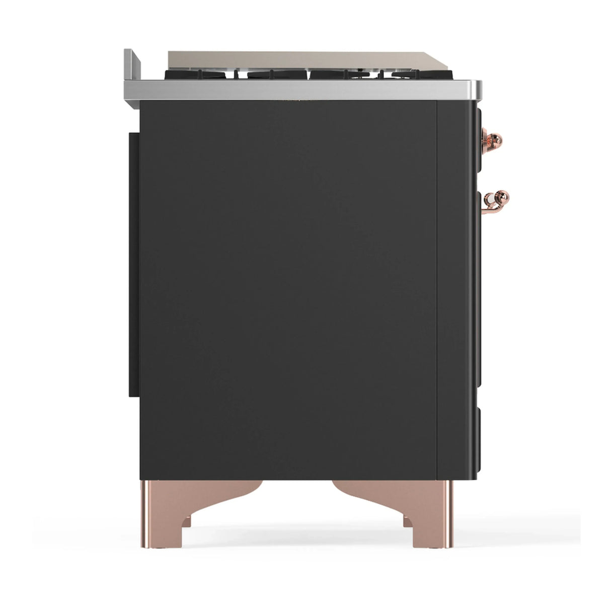 ILVE Majestic III 48-inch Dual Fuel Range with 5 Liquid Propane Burner, Griddle and Solid Door Electric Oven in Graphite Matte with Copper Trim (UM48FQNR3MGPLP)