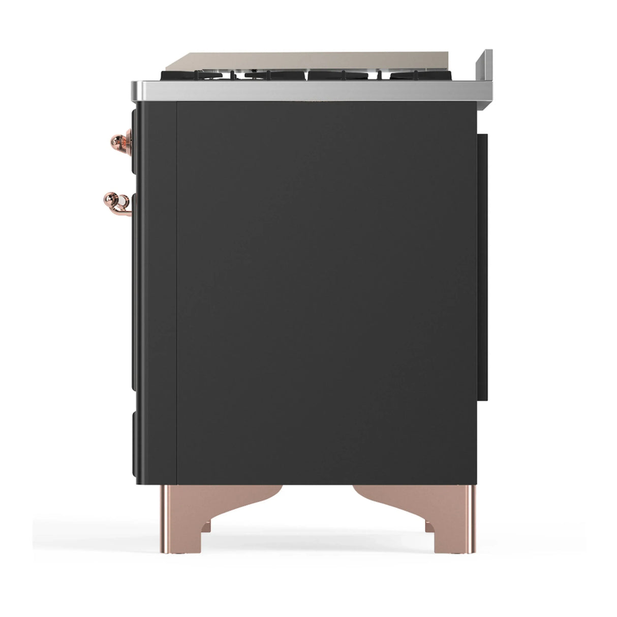 ILVE Majestic III 48-inch Dual Fuel Range with 5 Liquid Propane Burner, Griddle and Solid Door Electric Oven in Graphite Matte with Copper Trim (UM48FQNR3MGPLP)
