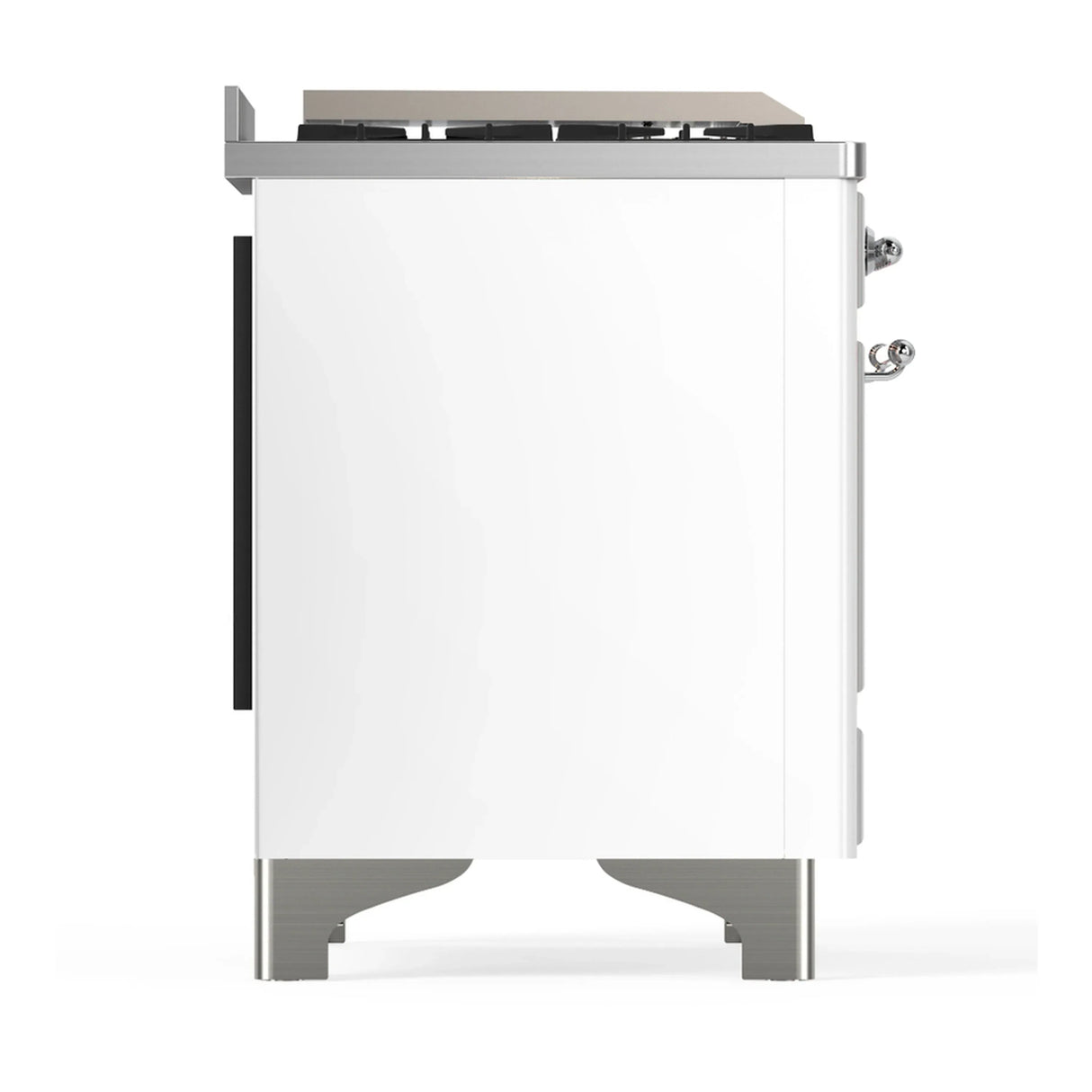 ILVE Majestic III 48-inch Dual Fuel Range with 5 Natural Gas Burner, Griddle and Solid Door Electric Oven in White with Chrome Trim (UM48FQNR3WHC)