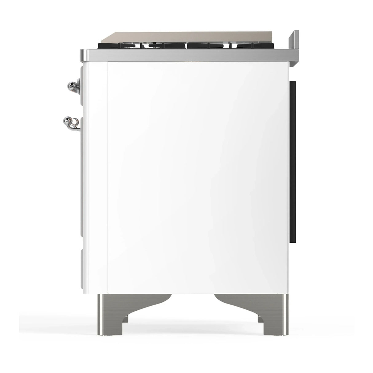 ILVE Majestic III 48-inch Dual Fuel Range with 5 Natural Gas Burner, Griddle and Solid Door Electric Oven in White with Chrome Trim (UM48FQNR3WHC)