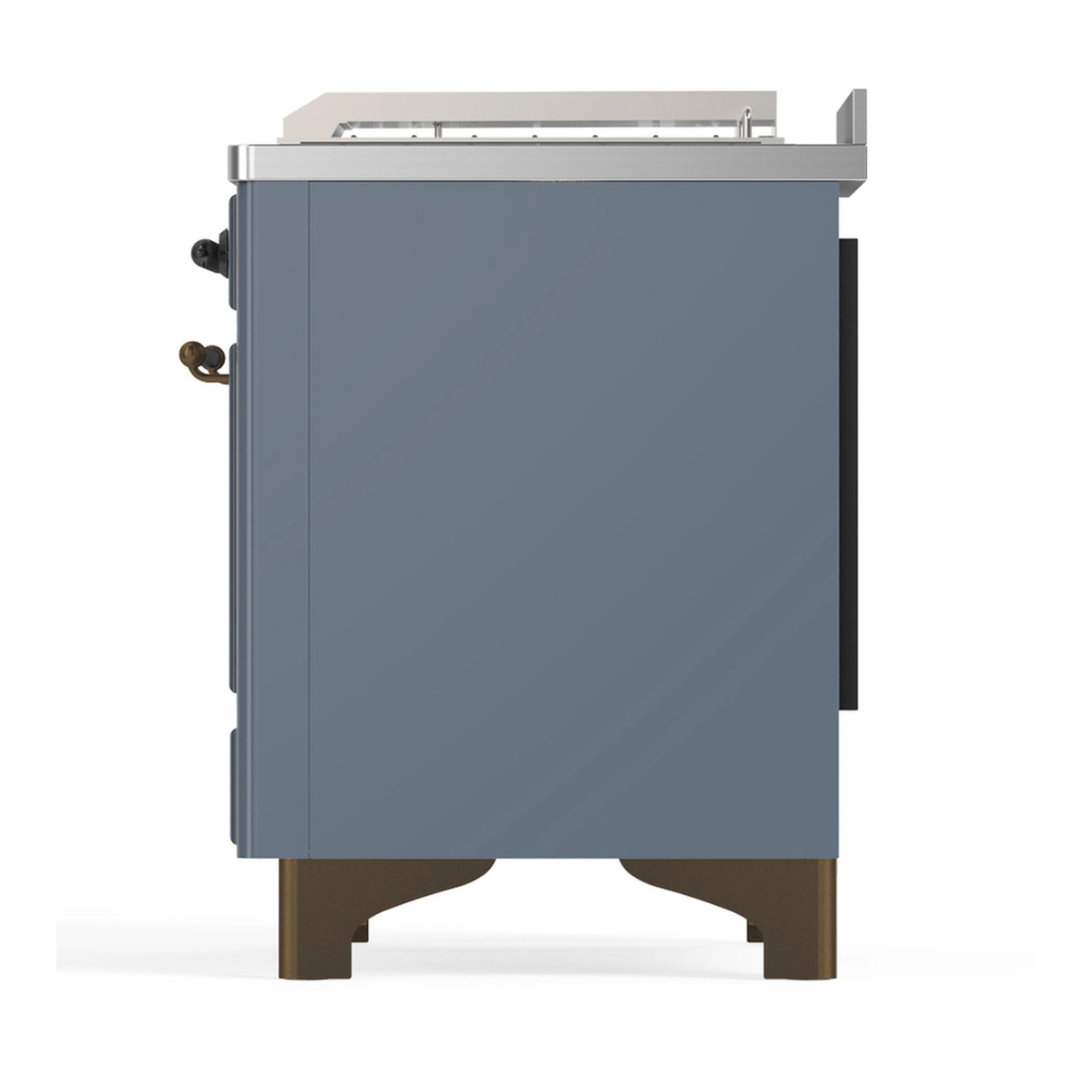 ILVE Majestic III 48-inch Dual Fuel Range with 5 Natural Gas Burner, Griddle, French Top and Triple Glass Door Electric Oven in Blue Grey with Burnished Trim (UM48FSNR3BGB)