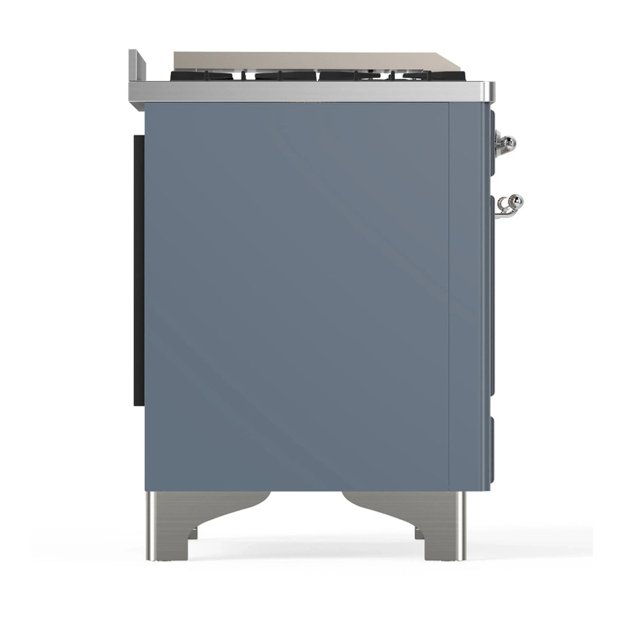 ILVE Majestic III 48-inch Dual Fuel Range with 5 Liquid Propane Burner, Griddle, French Top and Triple Glass Door Electric Oven in Blue Grey with Chrome Trim (UM48FSNR3BGCLP)