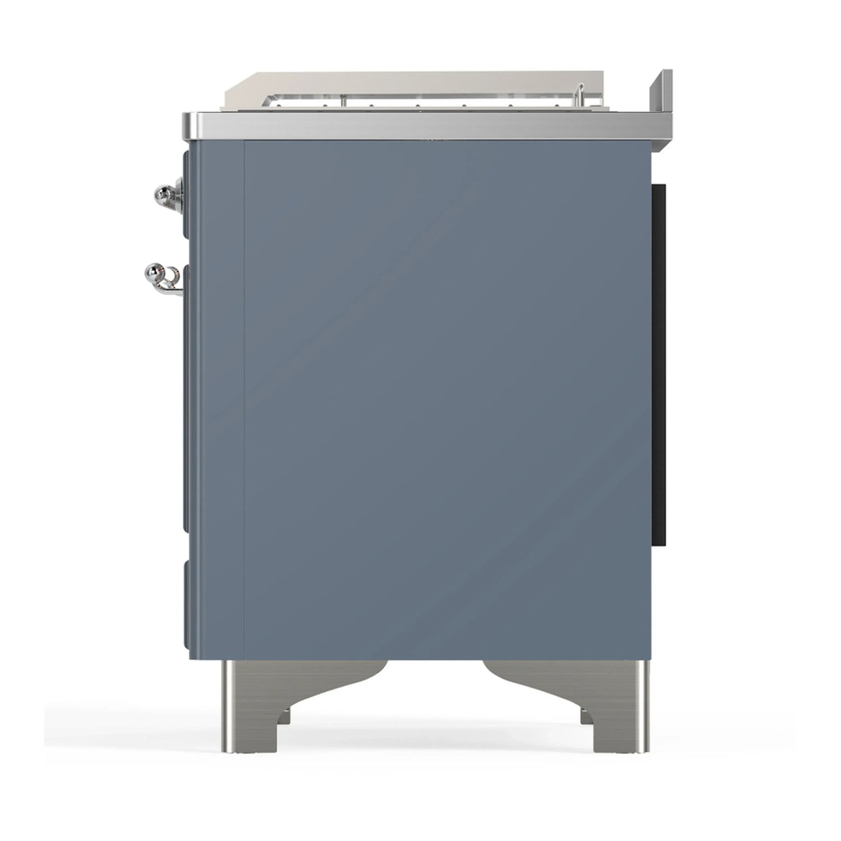 ILVE Majestic III 48-inch Dual Fuel Range with 5 Liquid Propane Burner, Griddle, French Top and Triple Glass Door Electric Oven in Blue Grey with Chrome Trim (UM48FSNR3BGCLP)