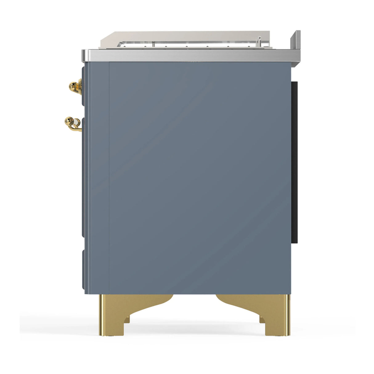 ILVE Majestic III 48-inch Dual Fuel Range with 5 Liquid Propane Burner, Griddle, French Top and Triple Glass Door Electric Oven in Blue Grey with Brass Trim (UM48FSNR3BGGLP)