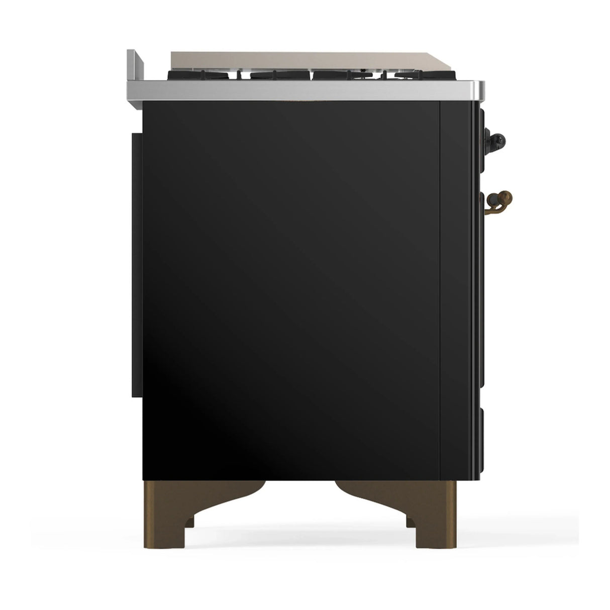 ILVE Majestic III 48-inch Dual Fuel Range with 5 Natural Gas Burner, Griddle, French Top and Triple Glass Door Electric Oven in Glossy Black with Burnished Trim (UM48FSNR3BKB)